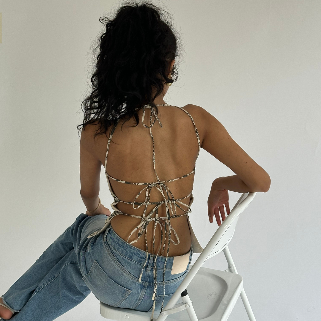 Red Floral Tie Back Corset Top