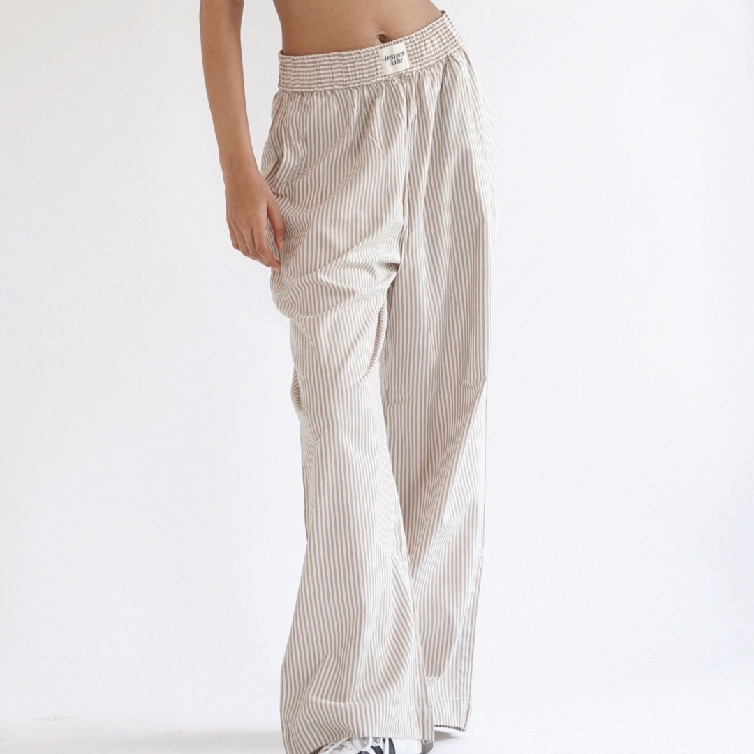 Beige Striped Lounge Pants