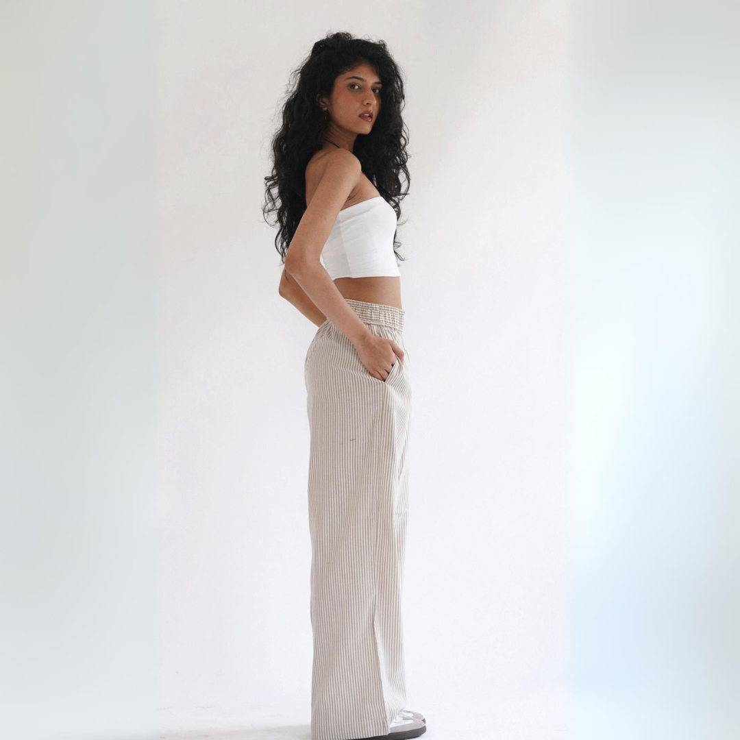 Beige Striped Lounge Pants