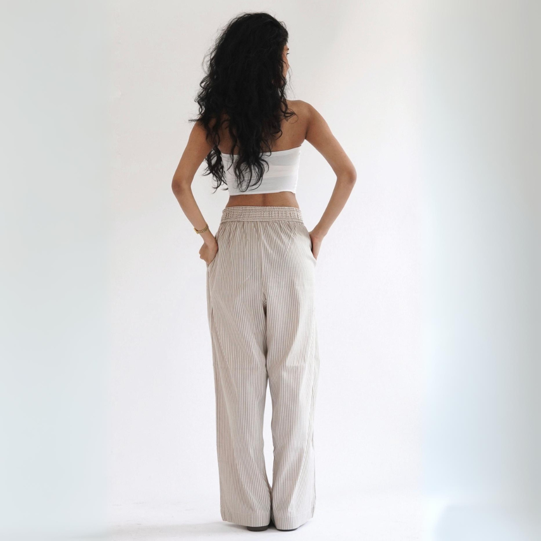 Beige Striped Lounge Pants