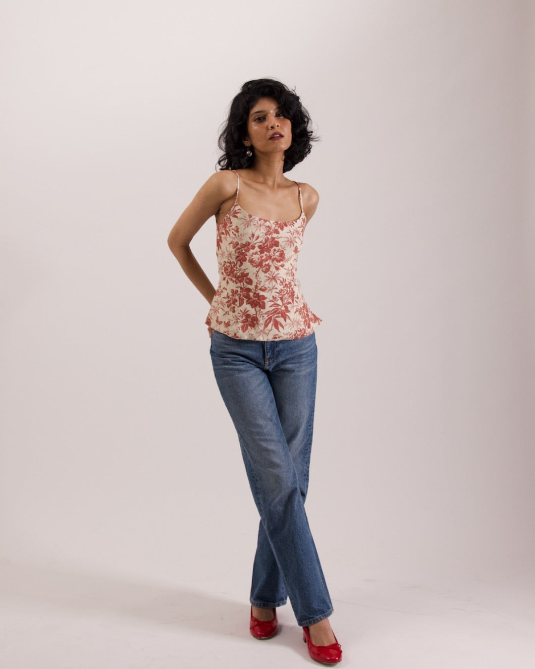 Red Floral Tie Back Corset Top