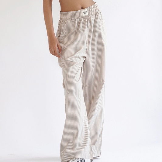 Beige Striped Lounge Pants